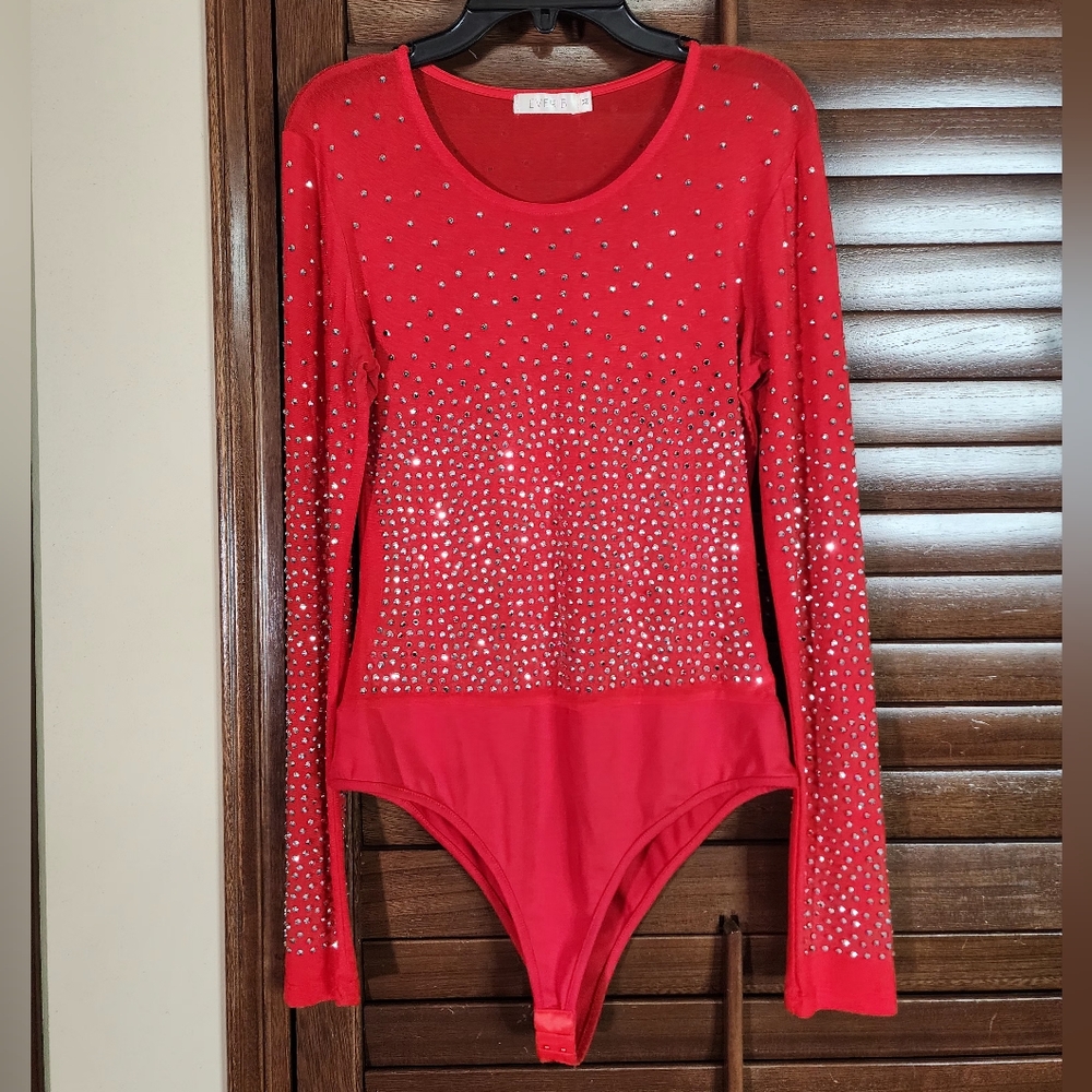 Red Rhinestone Embellished Jumpsuit